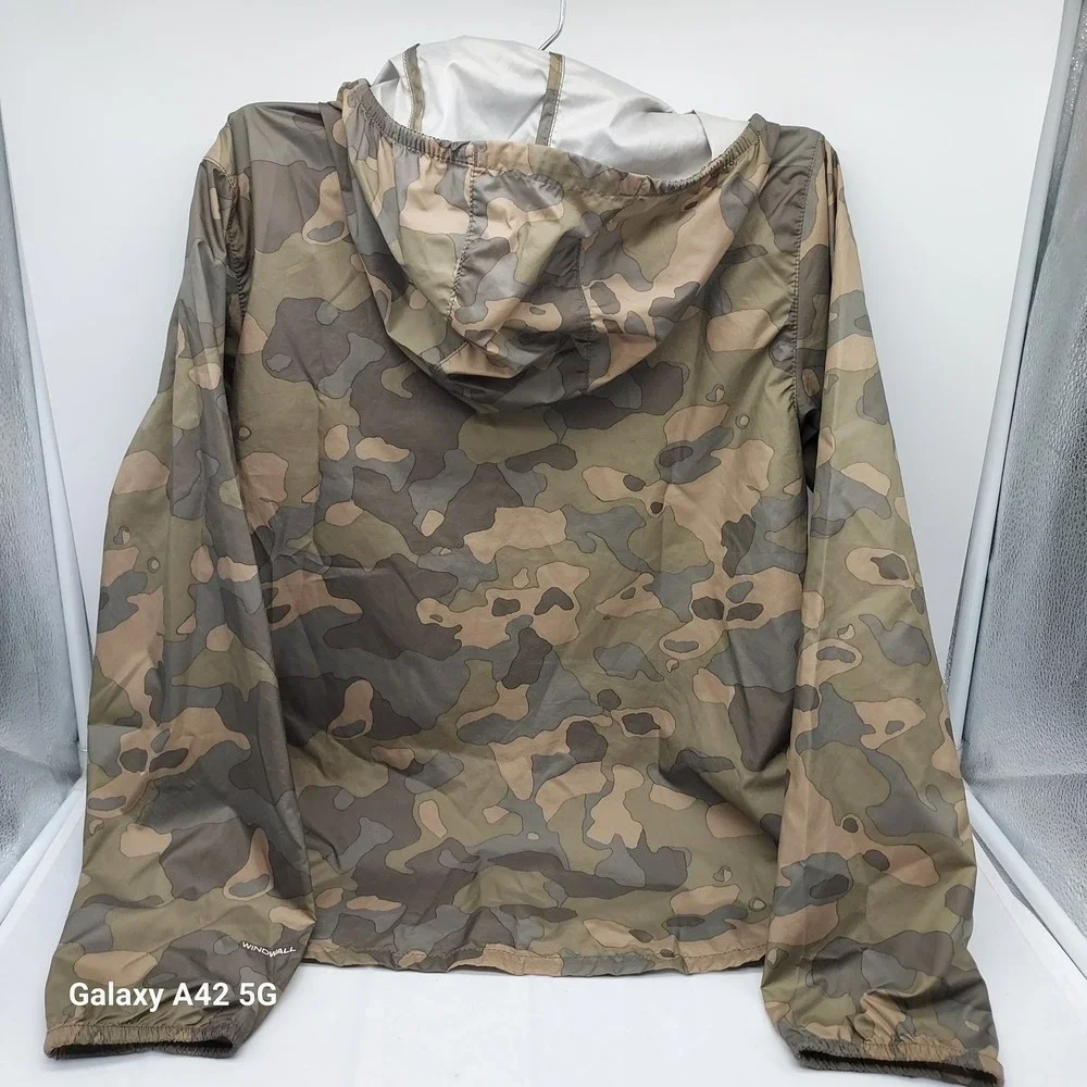 The North Face Youth Windwall Camo Hooded Windbreaker Jacket Brown Green M 10/12